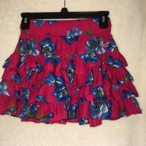 Hollister California Pink and blue Floral Tiered Layered Mini Skirt